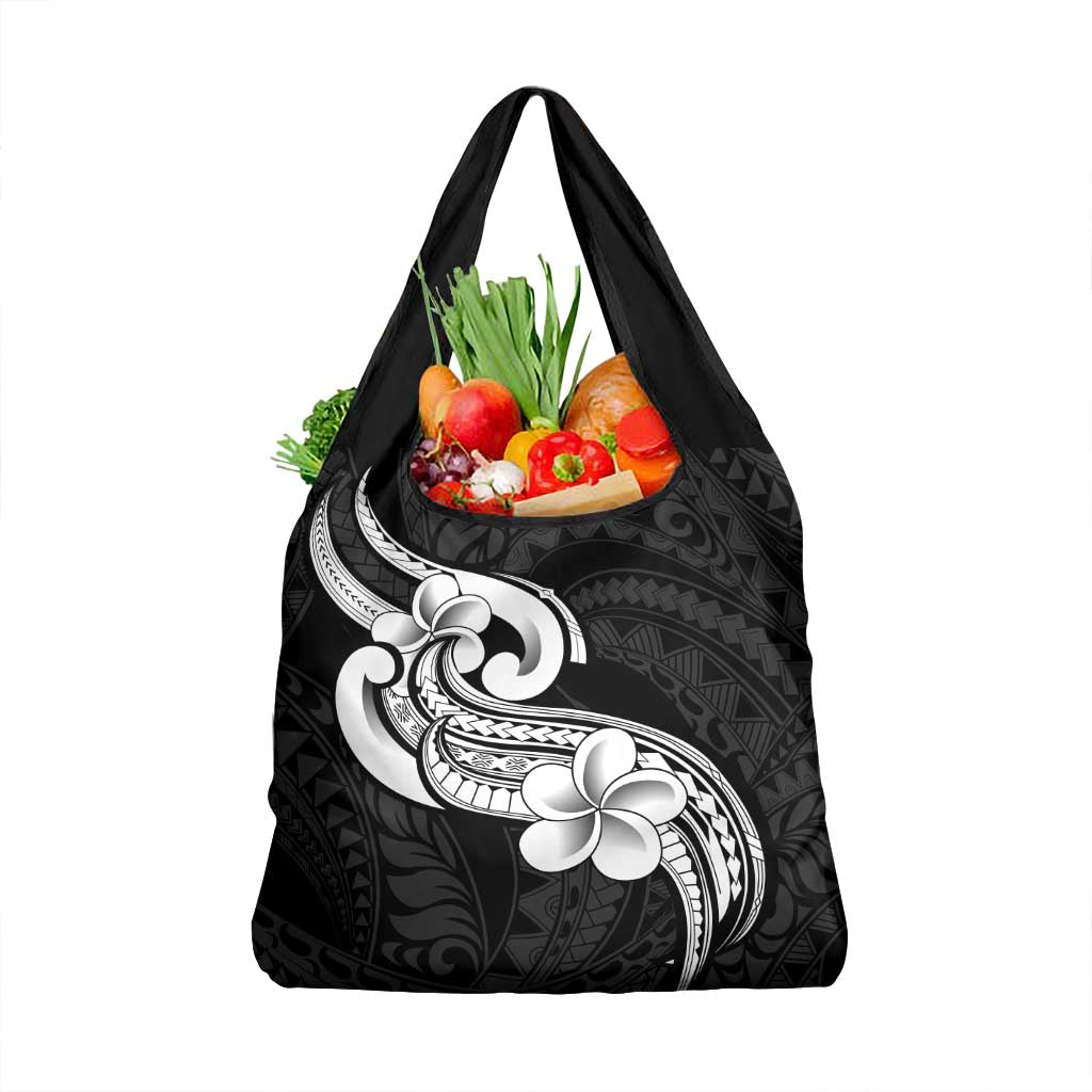 Polynesia Grocery Bag Plumeria With Tribal Pattern Black LT14 1-pack One Size Black - Polynesian Pride