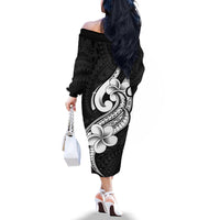 Polynesia Family Matching Outfits Off Shoulder Long Sleeve Dress And Hawaiian Shirt Plumeria With Tribal Pattern Black Vibes LT14 - Polynesian Pride