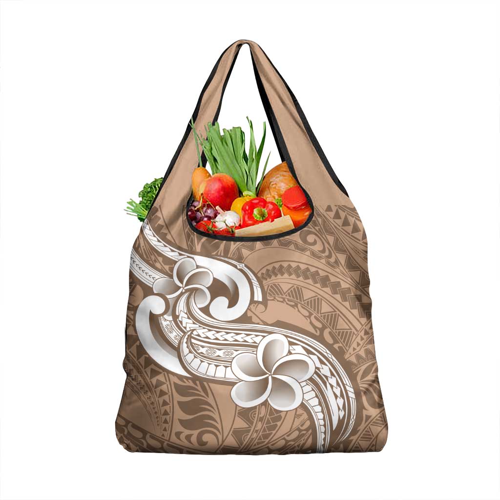 Polynesia Grocery Bag Plumeria With Tribal Pattern Brown Pastel LT14 1-pack One Size Brown - Polynesian Pride