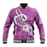 Polynesia Baseball Jacket Plumeria With Tribal Pattern Pink Pastel Vibes LT14 Unisex Pink - Polynesian Pride