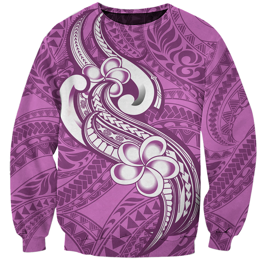 Polynesia Sweatshirt Plumeria With Tribal Pattern Pink Pastel Vibes LT14 Unisex Pink - Polynesian Pride