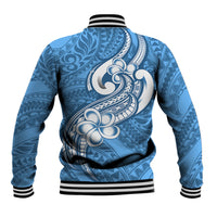 Polynesia Baseball Jacket Plumeria With Tribal Pattern Blue Pastel Vibes LT14 - Polynesian Pride