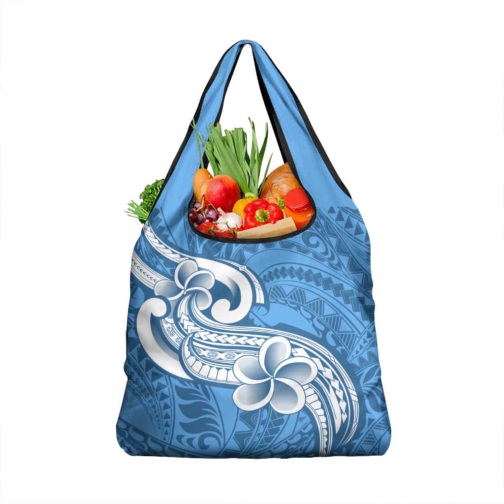 Polynesia Grocery Bag Plumeria With Tribal Pattern Blue Pastel LT14 1-pack One Size Blue - Polynesian Pride