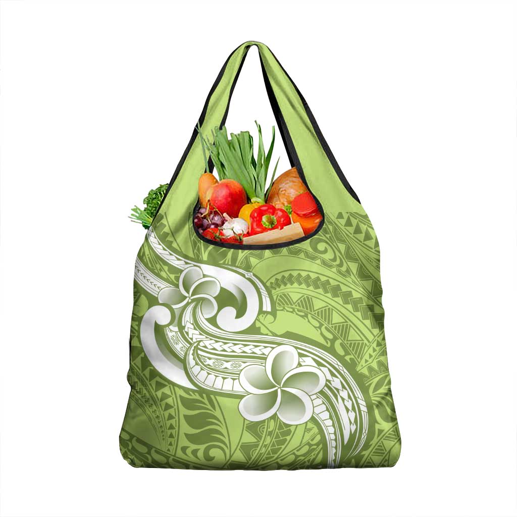 Polynesia Grocery Bag Plumeria With Tribal Pattern Green Pastel LT14 1-pack One Size Green - Polynesian Pride