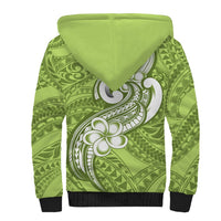 Polynesia Sherpa Hoodie Plumeria With Tribal Pattern Green Pastel Vibes LT14 - Polynesian Pride
