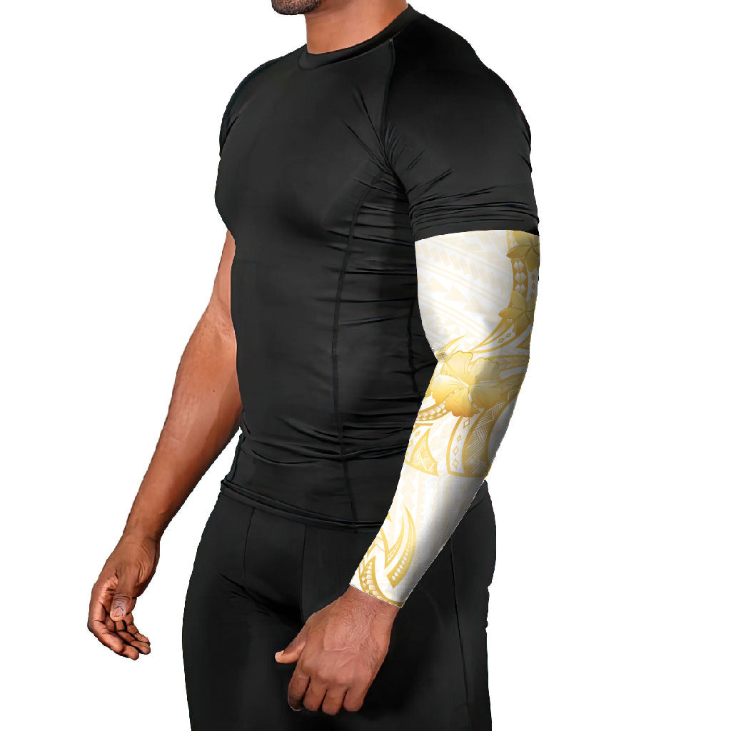 Polynesia White Sunday Arm Sleeves Polynesian Tattoo Plumeria Hibiscus Gold LT14 - Polynesian Pride