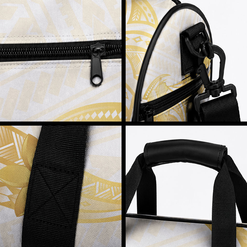 Polynesia White Sunday Duffle Bag Polynesian Tattoo Plumeria Hibiscus Gold LT14 - Polynesian Pride