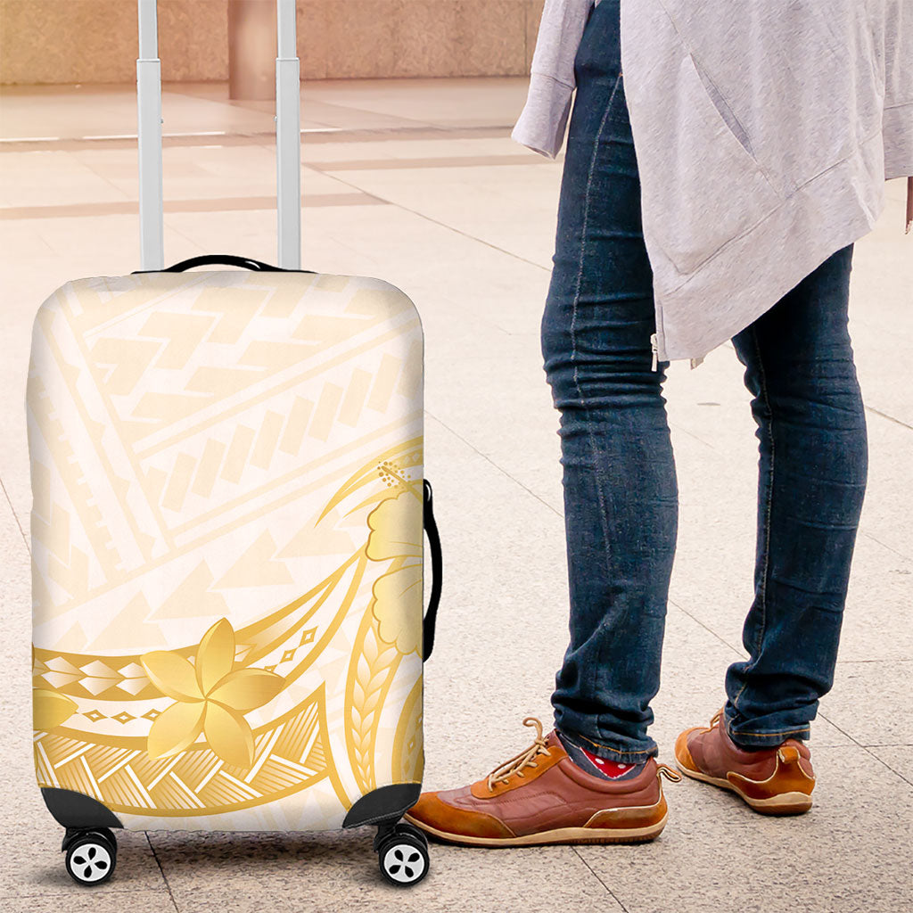 Polynesia White Sunday Luggage Cover Polynesian Tattoo Plumeria Hibiscus Gold LT14 White - Polynesian Pride
