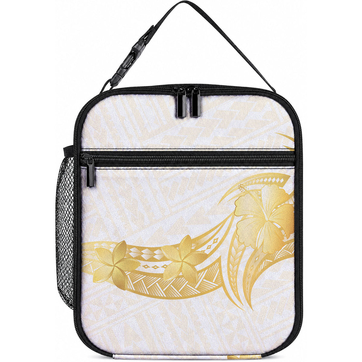 Polynesia White Sunday Lunch Bag Polynesian Tattoo Plumeria Hibiscus Gold LT14 10.2 × 8.3 × 4.3 inch White - Polynesian Pride