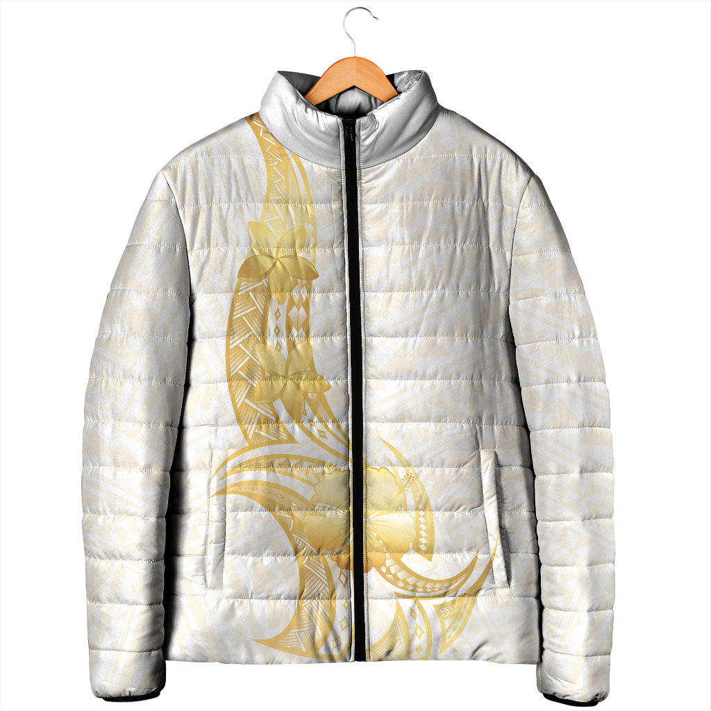 Polynesia White Sunday Padded Jacket Polynesian Tattoo Plumeria Hibiscus Gold LT14 - Polynesian Pride