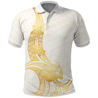 Polynesia White Sunday Polo Shirt Polynesian Tattoo Plumeria Hibiscus Gold LT14 White - Polynesian Pride