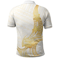 Polynesia White Sunday Polo Shirt Polynesian Tattoo Plumeria Hibiscus Gold LT14 - Polynesian Pride