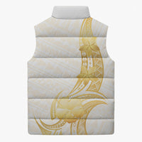 Polynesia White Sunday Sleeveless Puffer Jacket Polynesian Tattoo Plumeria Hibiscus Gold LT14 - Polynesian Pride