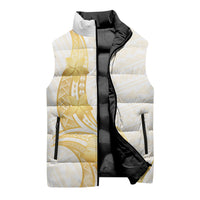Polynesia White Sunday Sleeveless Puffer Jacket Polynesian Tattoo Plumeria Hibiscus Gold LT14 - Polynesian Pride