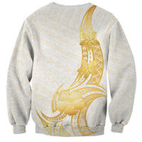 Polynesia White Sunday Sweatshirt Polynesian Tattoo Plumeria Hibiscus Gold LT14 - Polynesian Pride