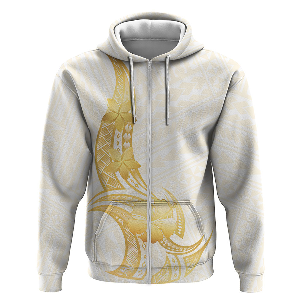 Polynesia White Sunday Zip Hoodie Polynesian Tattoo Plumeria Hibiscus Gold LT14 Zip Hoodie White - Polynesian Pride