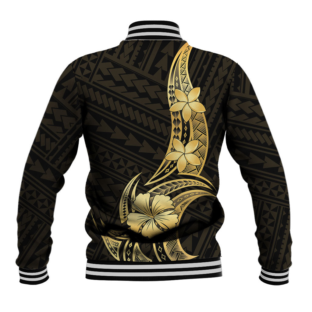 Gold Black Polynesia Hibiscus Plumeria Tattoo Baseball Jacket LT14 - Polynesian Pride