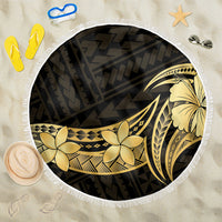 Gold Black Polynesia Hibiscus Plumeria Tattoo Beach Blanket LT14 One Size 150cm Black - Polynesian Pride