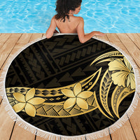 Gold Black Polynesia Hibiscus Plumeria Tattoo Beach Blanket LT14 - Polynesian Pride