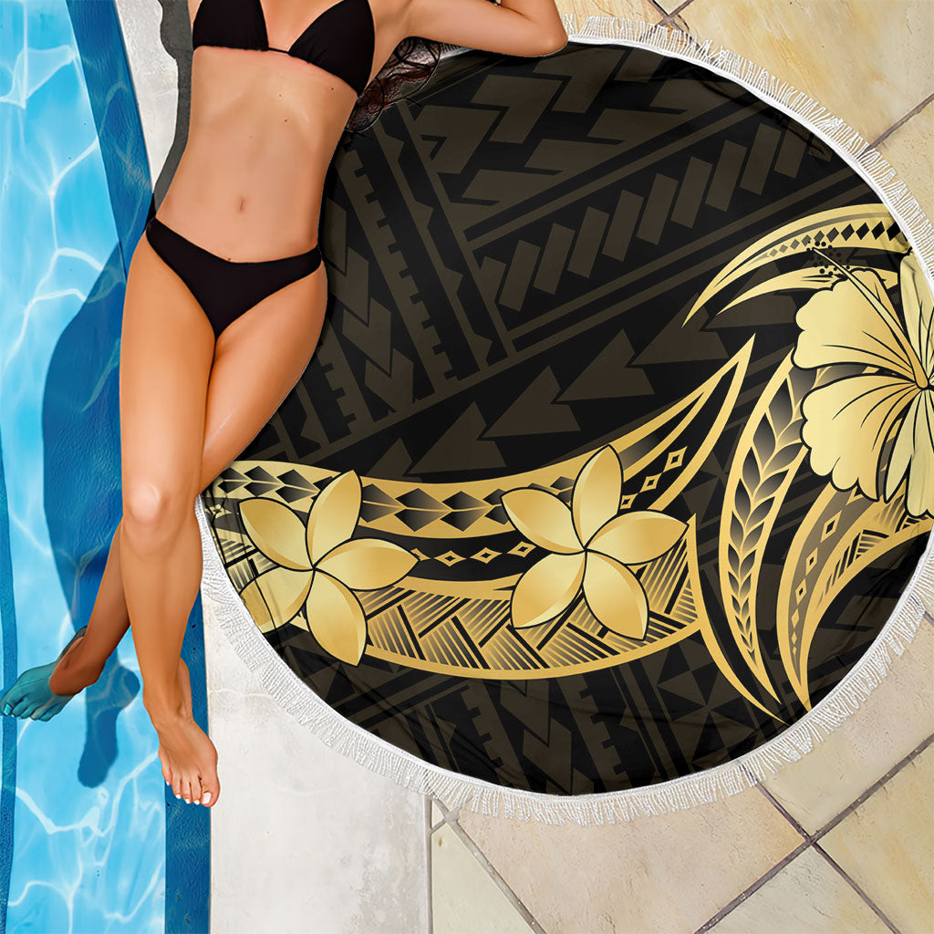 Gold Black Polynesia Hibiscus Plumeria Tattoo Beach Blanket LT14 - Polynesian Pride