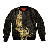 Gold Black Polynesia Hibiscus Plumeria Tattoo Bomber Jacket LT14 Unisex Black - Polynesian Pride