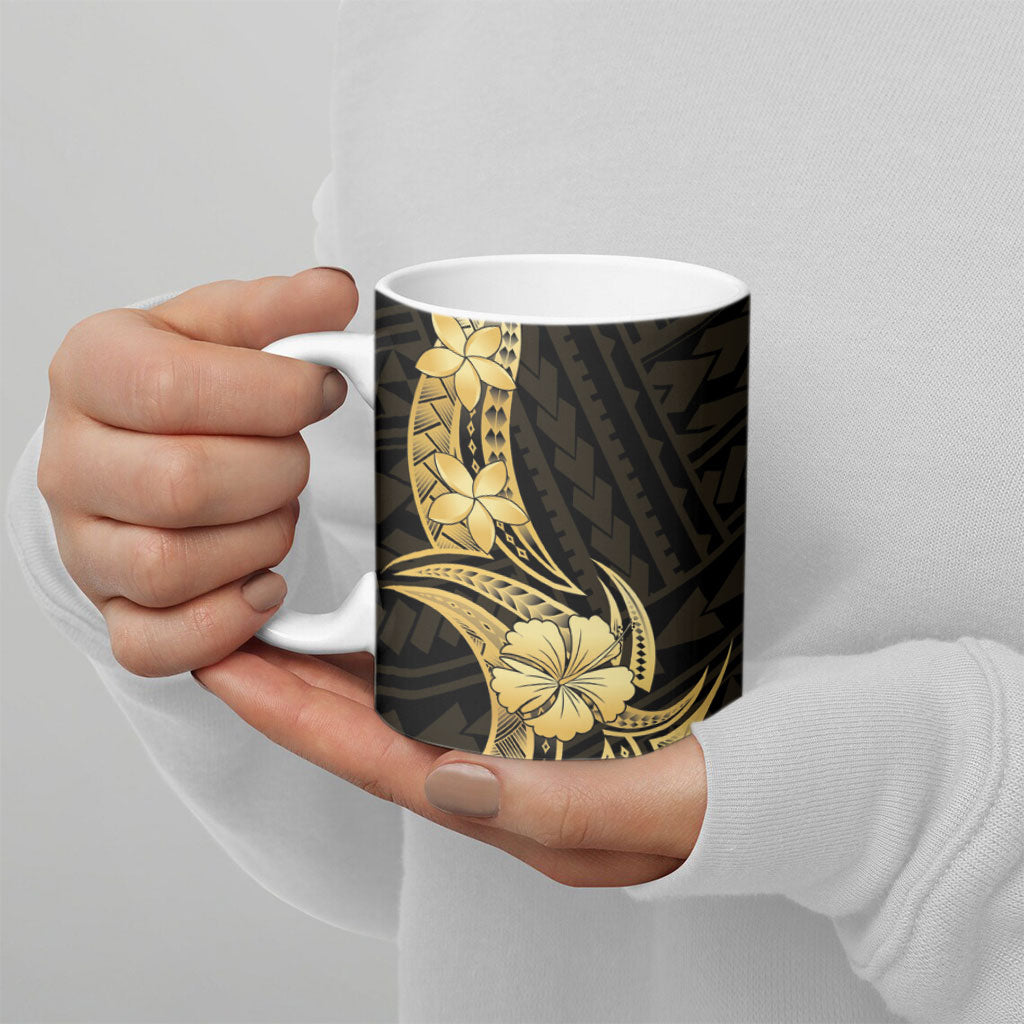 Gold Black Polynesia Hibiscus Plumeria Tattoo Ceramic Mug LT14 - Polynesian Pride