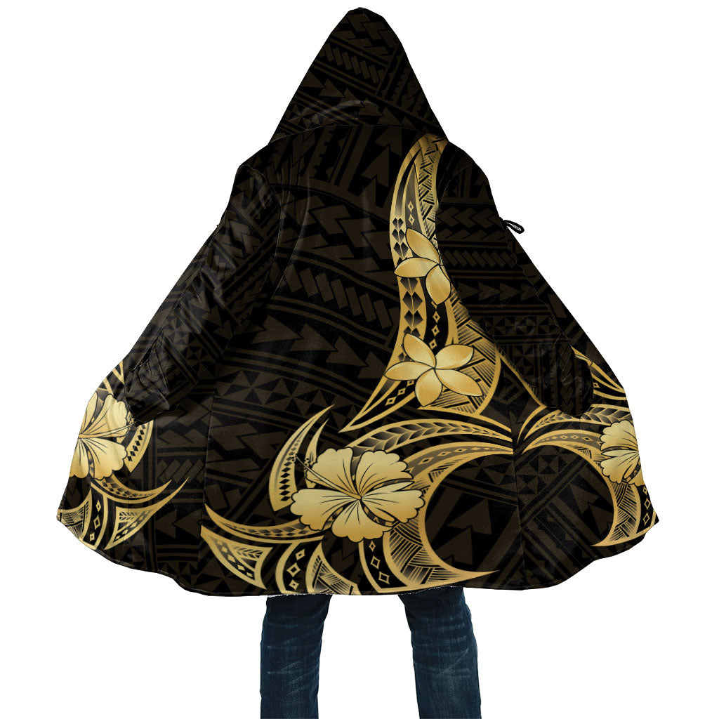 Gold Black Polynesia Hibiscus Plumeria Tattoo Cloak LT14 Unisex Black - Polynesian Pride