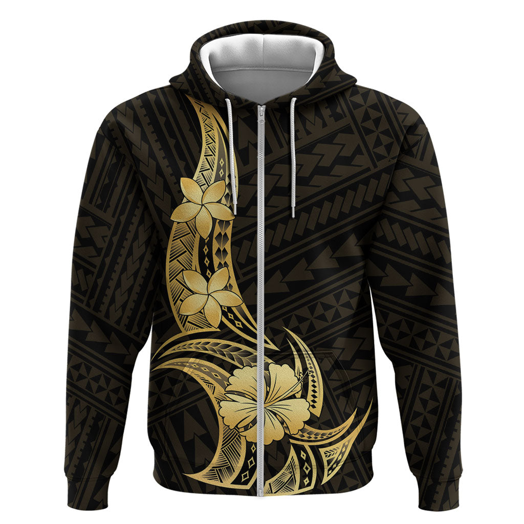 Gold Black Polynesia Hibiscus Plumeria Tattoo Hoodie LT14 Zip Hoodie Black - Polynesian Pride