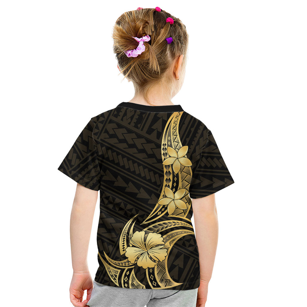 Gold Black Polynesia Hibiscus Plumeria Tattoo Kid T Shirt LT14 - Polynesian Pride