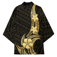 Gold Black Polynesia Hibiscus Plumeria Tattoo Kimono LT14 - Polynesian Pride