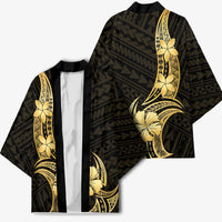 Gold Black Polynesia Hibiscus Plumeria Tattoo Kimono LT14 - Polynesian Pride