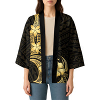 Gold Black Polynesia Hibiscus Plumeria Tattoo Kimono LT14 - Polynesian Pride