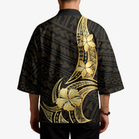 Gold Black Polynesia Hibiscus Plumeria Tattoo Kimono LT14 - Polynesian Pride