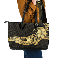Gold Black Polynesia Hibiscus Plumeria Tattoo Leather Tote Bag LT14 - Polynesian Pride