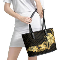 Gold Black Polynesia Hibiscus Plumeria Tattoo Leather Tote Bag LT14 - Polynesian Pride