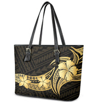 Gold Black Polynesia Hibiscus Plumeria Tattoo Leather Tote Bag LT14 - Polynesian Pride