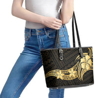 Gold Black Polynesia Hibiscus Plumeria Tattoo Leather Tote Bag LT14 - Polynesian Pride