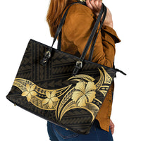 Gold Black Polynesia Hibiscus Plumeria Tattoo Leather Tote Bag LT14 - Polynesian Pride
