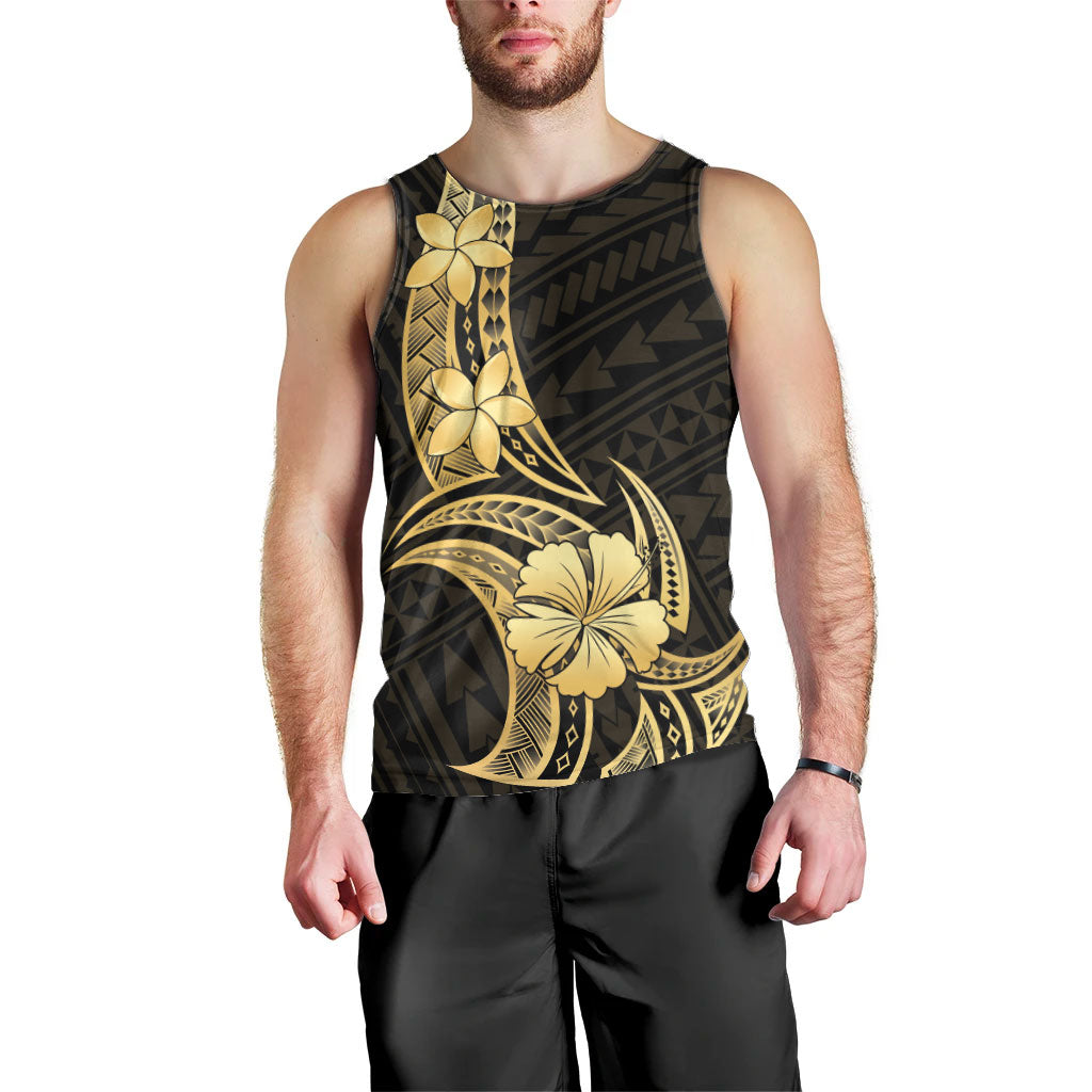 Gold Black Polynesia Hibiscus Plumeria Tattoo Men Tank Top LT14 - Polynesian Pride