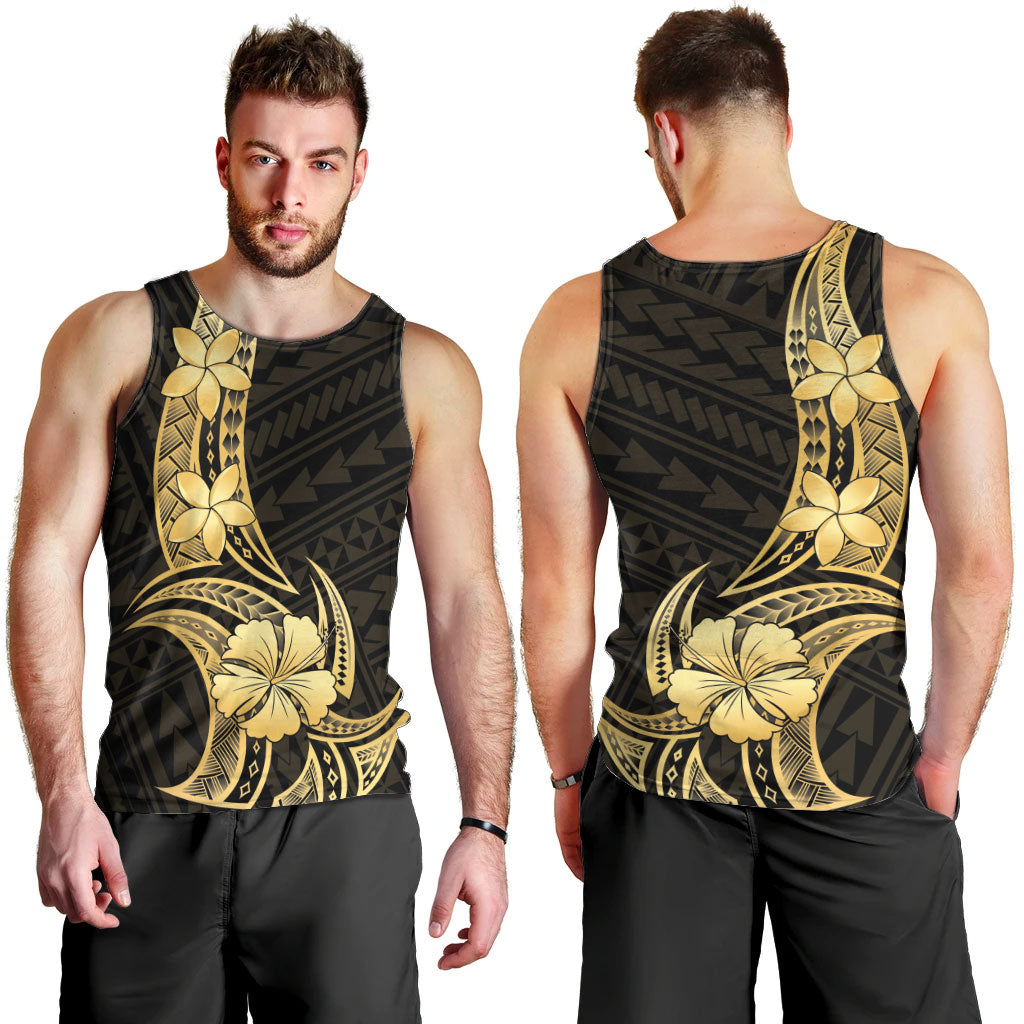 Gold Black Polynesia Hibiscus Plumeria Tattoo Men Tank Top LT14 - Polynesian Pride