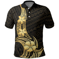 Gold Black Polynesia Hibiscus Plumeria Tattoo Polo Shirt LT14 Black - Polynesian Pride