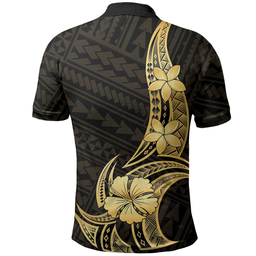 Gold Black Polynesia Hibiscus Plumeria Tattoo Polo Shirt LT14 - Polynesian Pride