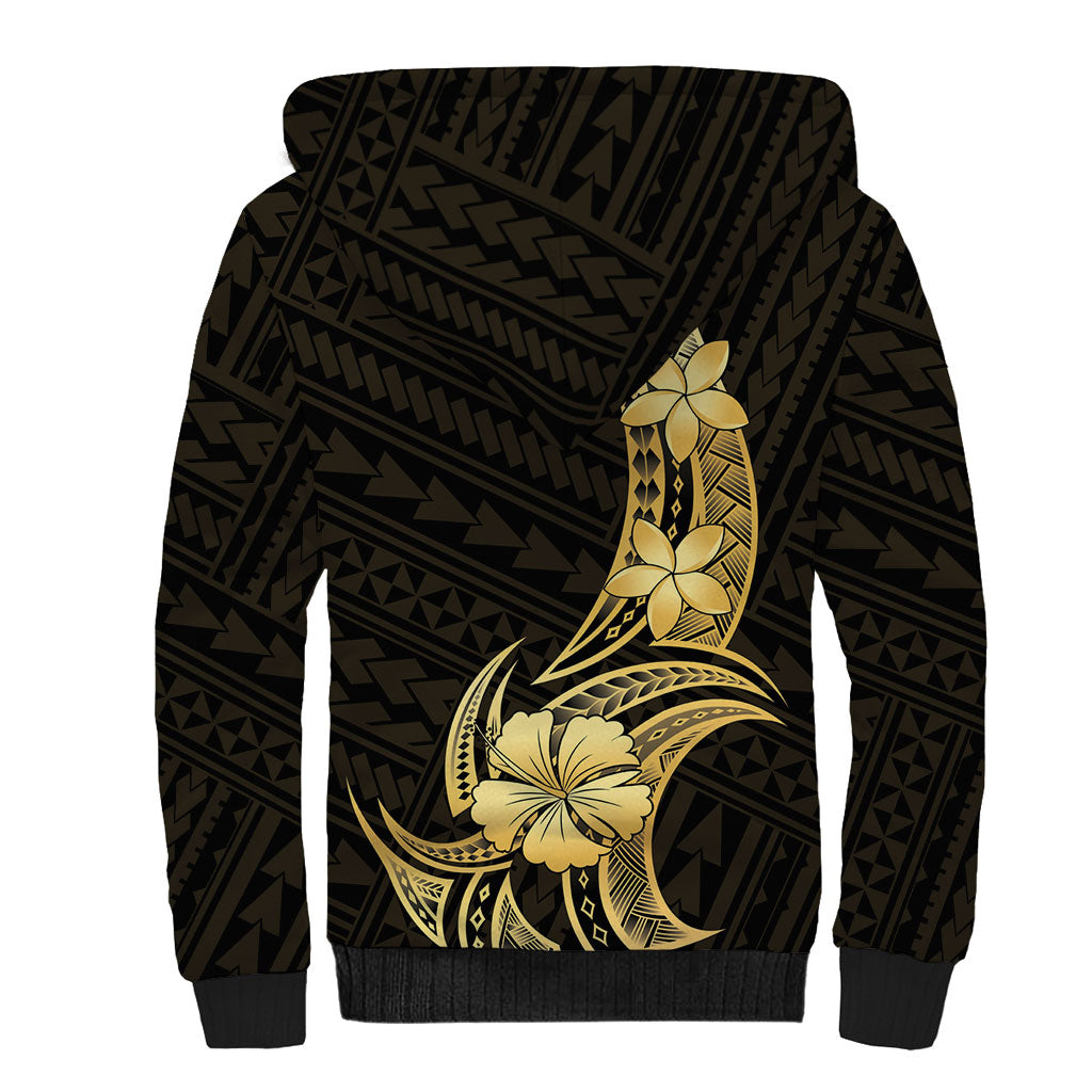 Gold Black Polynesia Hibiscus Plumeria Tattoo Sherpa Hoodie LT14 - Polynesian Pride