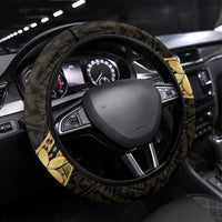Gold Black Polynesia Hibiscus Plumeria Tattoo Steering Wheel Cover LT14 Universal Fit Black - Polynesian Pride