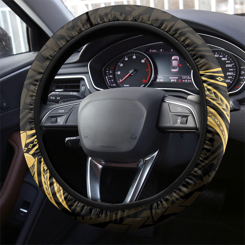 Gold Black Polynesia Hibiscus Plumeria Tattoo Steering Wheel Cover LT14 - Polynesian Pride