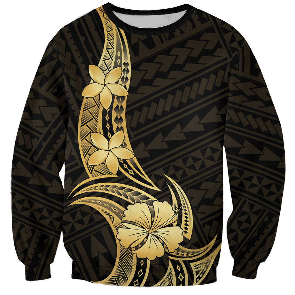 Gold Black Polynesia Hibiscus Plumeria Tattoo Sweatshirt LT14 Unisex Black - Polynesian Pride
