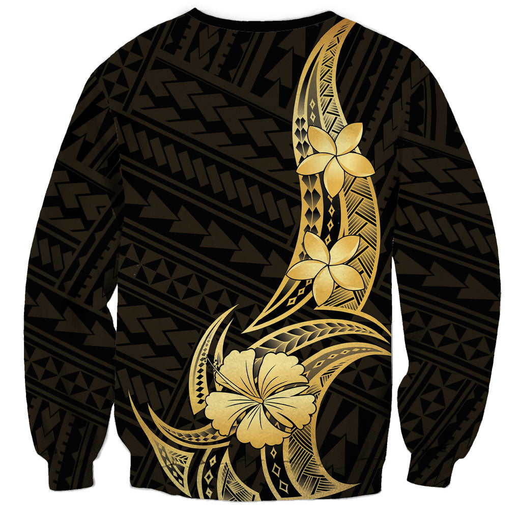 Gold Black Polynesia Hibiscus Plumeria Tattoo Sweatshirt LT14 - Polynesian Pride