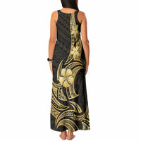 Gold Black Polynesia Hibiscus Plumeria Tattoo Tank Maxi Dress LT14 - Polynesian Pride