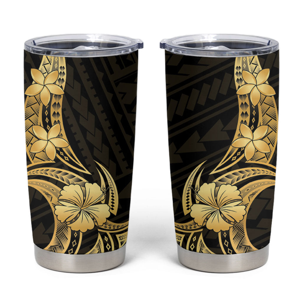 Gold Black Polynesia Hibiscus Plumeria Tattoo Tumbler Cup LT14 Black - Polynesian Pride