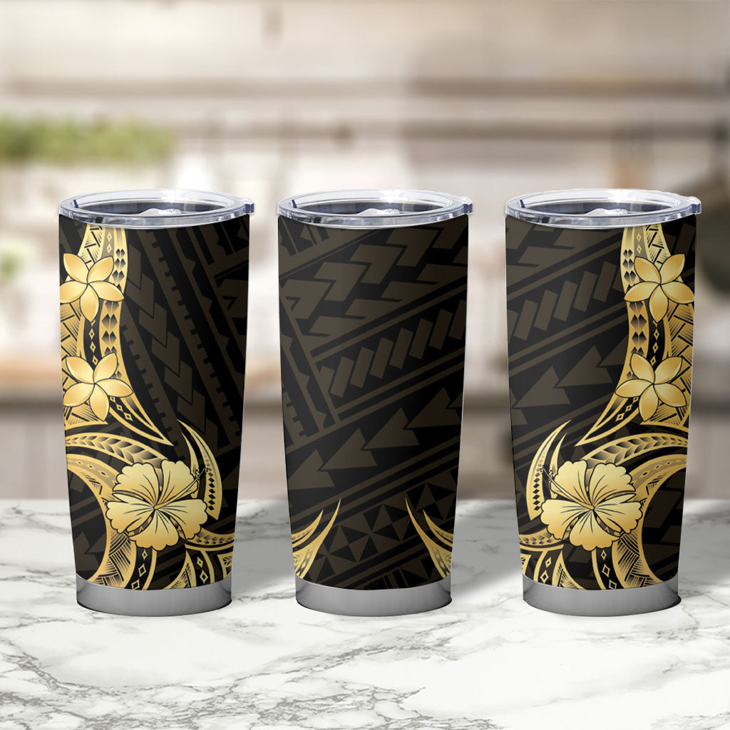 Gold Black Polynesia Hibiscus Plumeria Tattoo Tumbler Cup LT14 - Polynesian Pride